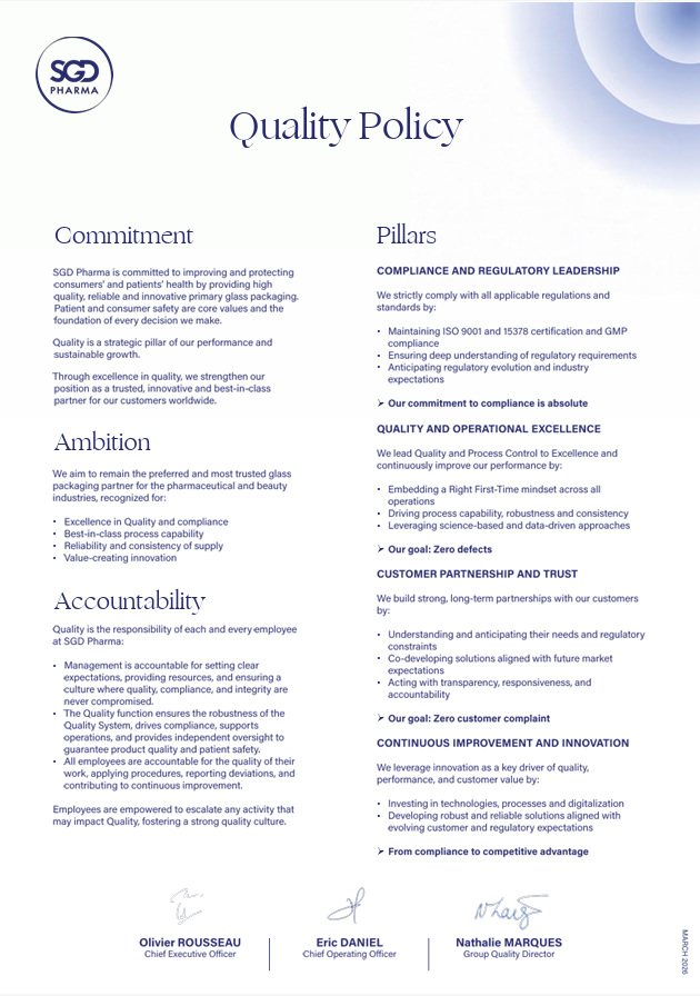 Quality policy SGD Pharma 2026