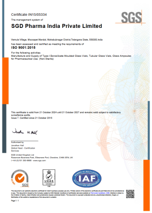 SGD Pharma India-ISO 9001-2015 certificate